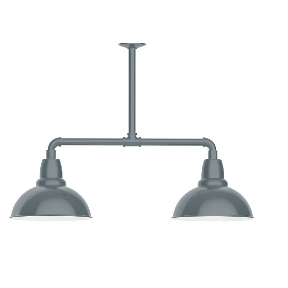 Montclair Lightworks MSD106-40-G06 12" Cafe shade, 2-light stem hung pendant with Frosted Glass and guard, Slate Gray